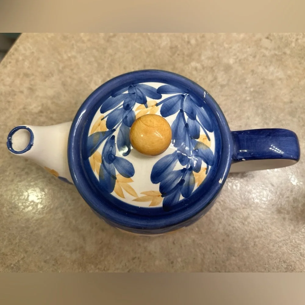 Bloom-Rite Ceramic Blue & Gold Teapot - Picture 5 of 11